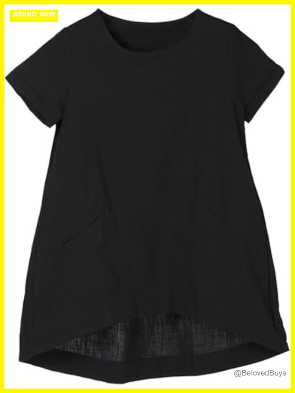 Cotton Linen Short Sleeve Tunic Top Tees Loose Fit Side Pockets